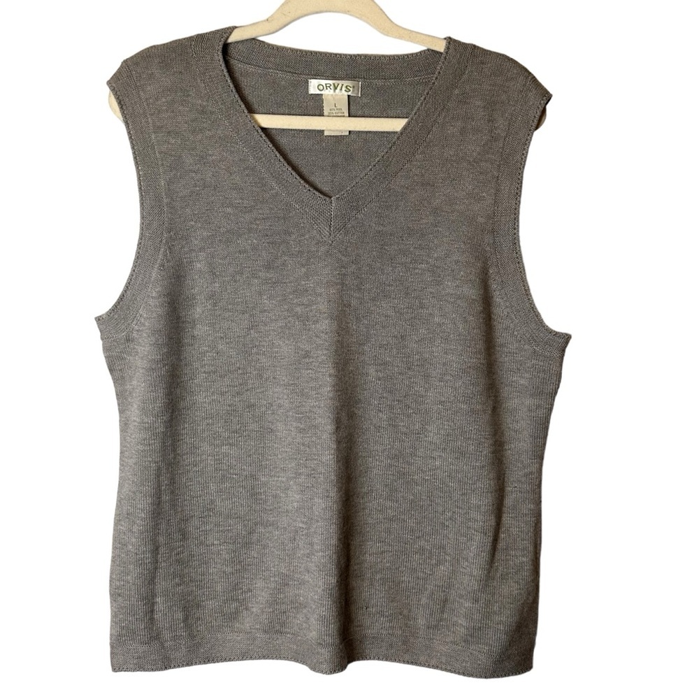 Orvis Wool Cashmere Sweater Vest Gray V Neck Layering Quiet Luxury Large